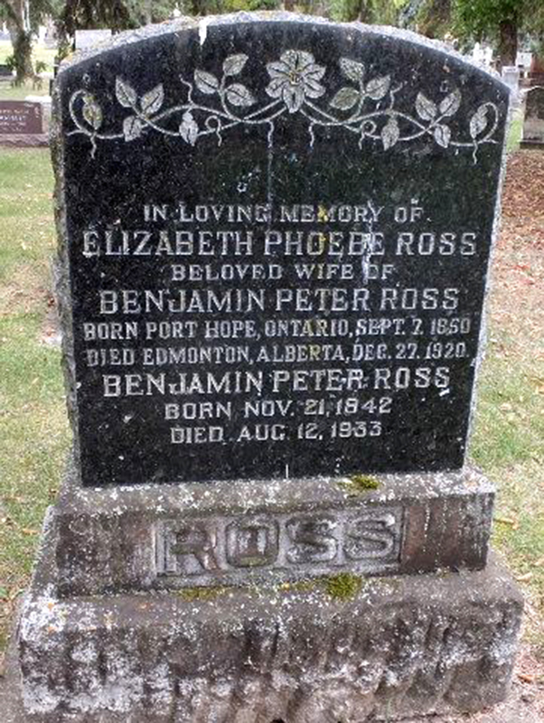 Photo of headstones/Benjamin Peter Ross 1842-1933 hdstn Edmonton Gen cem AB
